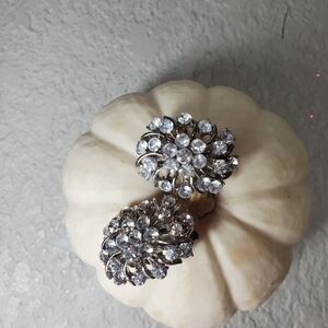 Vintage Faux Diamond Clip On Silvertone Earrings